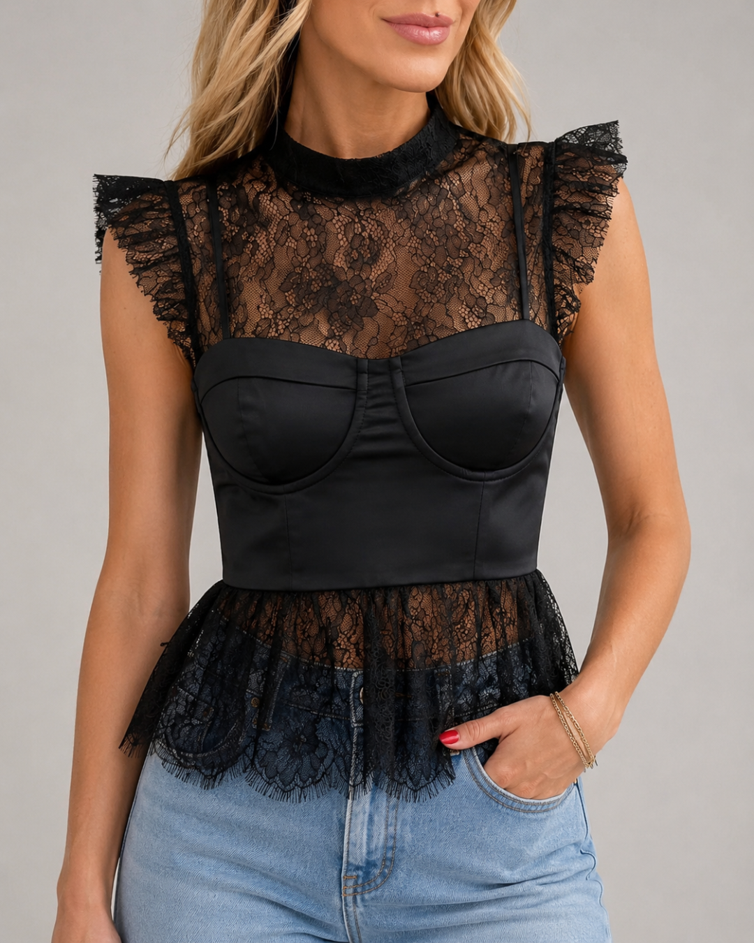 Lace corset peplum top