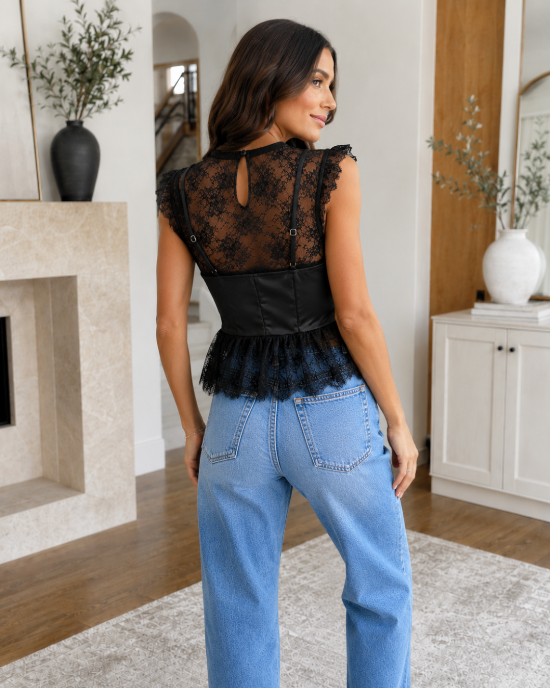 Lace corset peplum top